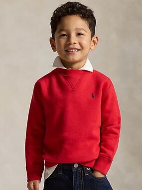 Ralph Lauren Boys' Bright Red Crewneck Sweatshirt with Navy Pony